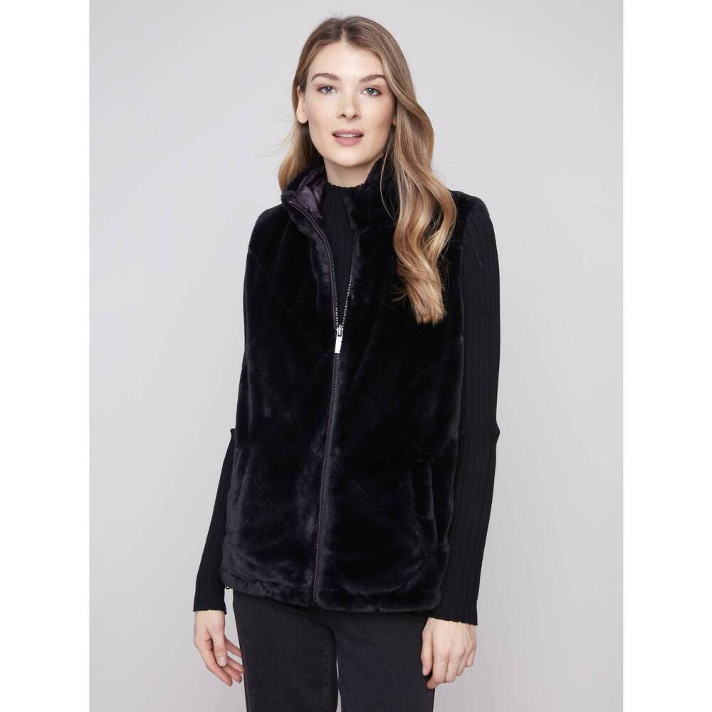 NEW CHARLIE B reversible faux fur vest in black